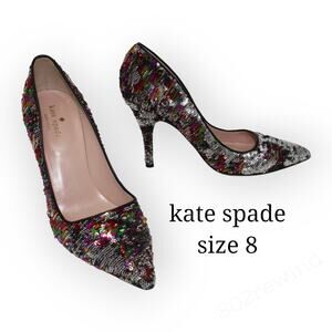 8 Kate Spade Valerie Silvery Multi Sequin Pump 3.5" Heel Italy Vero Cuoio